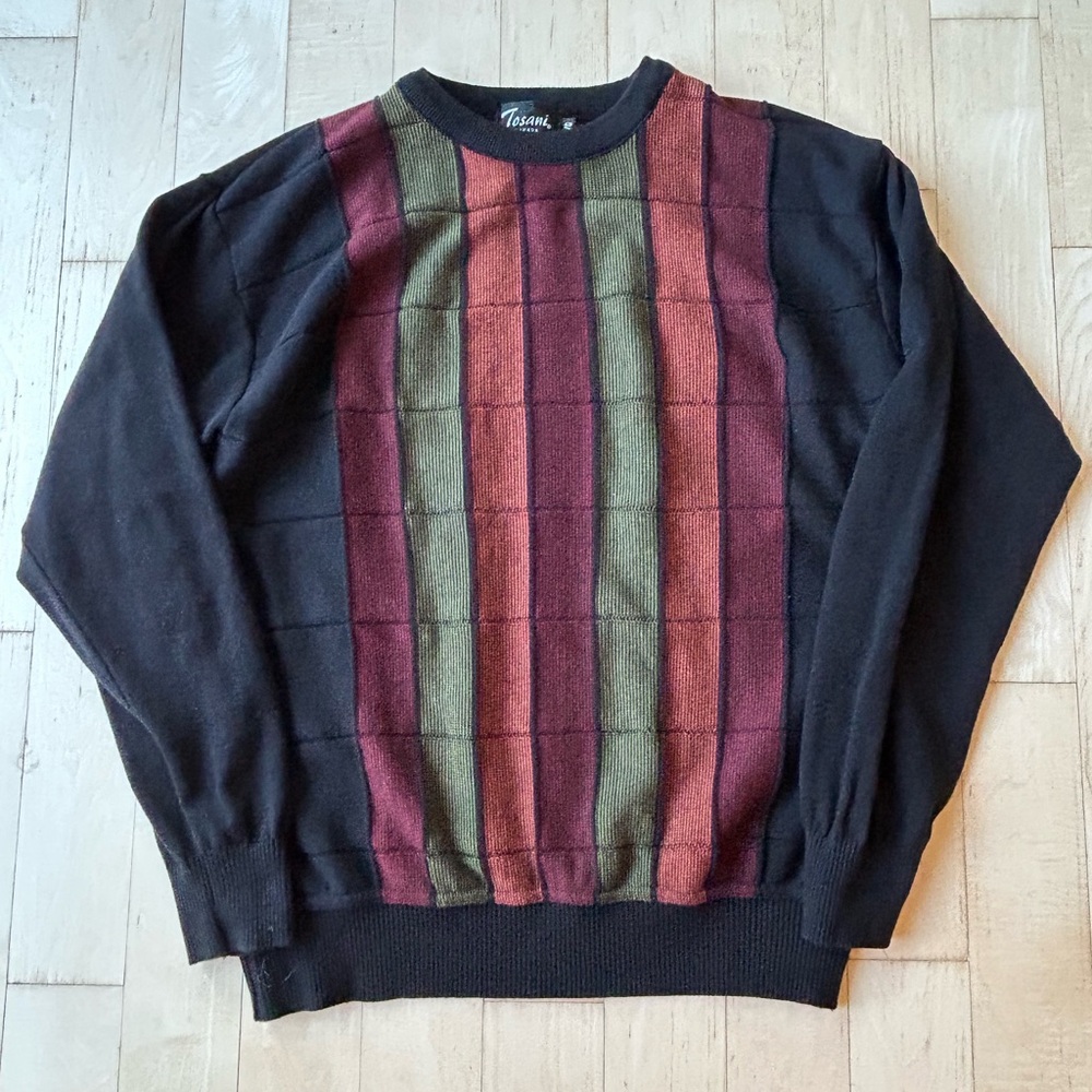 Vintage Tosani Canada Men’s 100% Cotton Sweater Black/Multi-Colored, Size Large